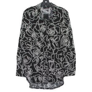 NWT Top Floral Dark Academia Cottage Romantic Goth Oversize Button Black Medium